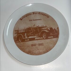Vintage Belle Grove Fire Company Commemorative Plate 35th Anniversary. 1947-1982